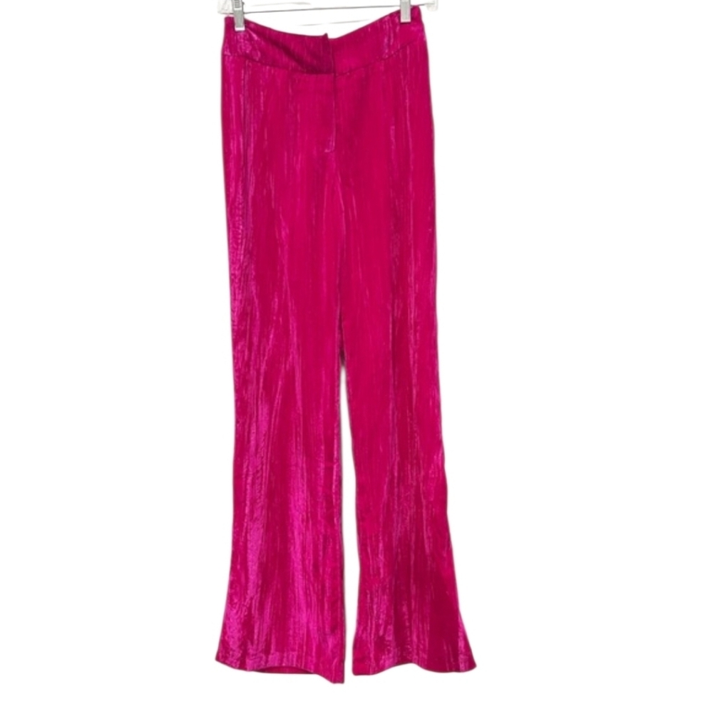 Nasty Gal Hot Pink Crushed Velvet Wide Leg Pants size 10 - Picture 4 of 10